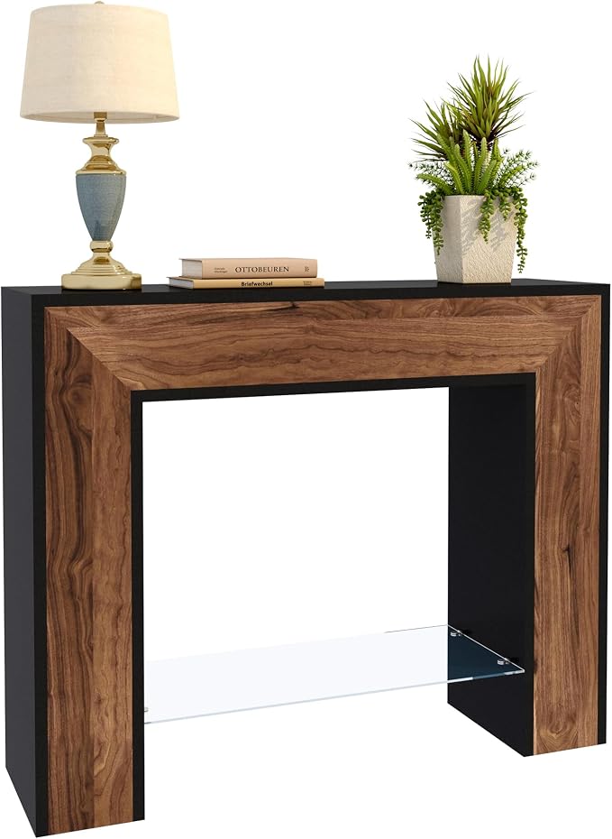Black/ Walnut/Glass Shelf