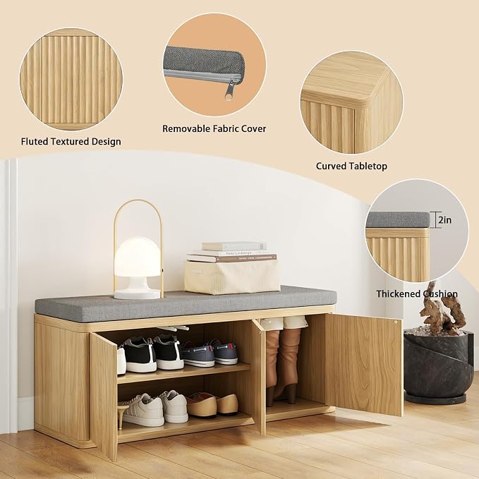 3 Door Shoe Storage Bench-oak