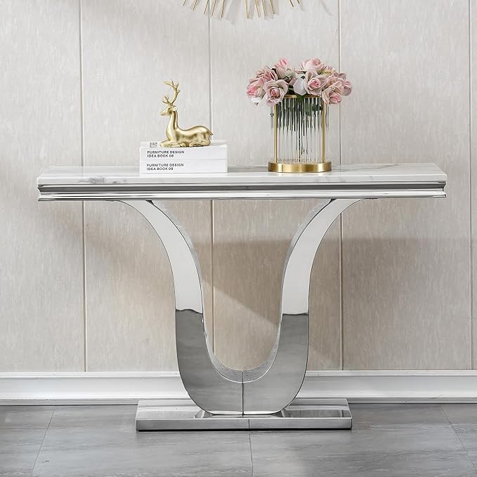 U-shape Base Console Table - White & Silver
