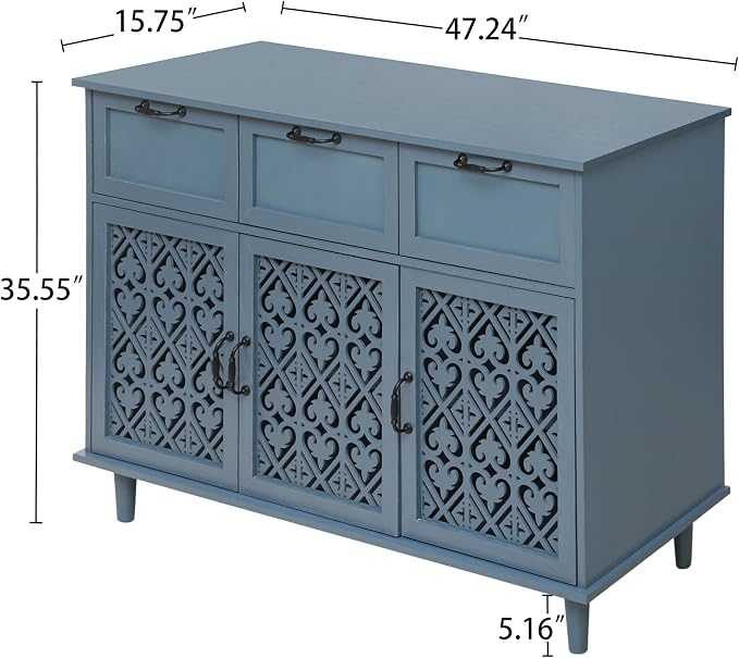 3 Door 3 Drawer Blue