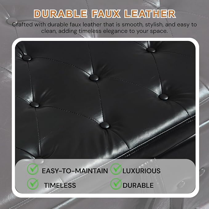 Black Faux Leather Tufted 48''