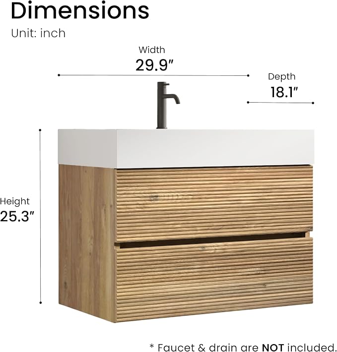 Rough Oak / White High-rim Sink