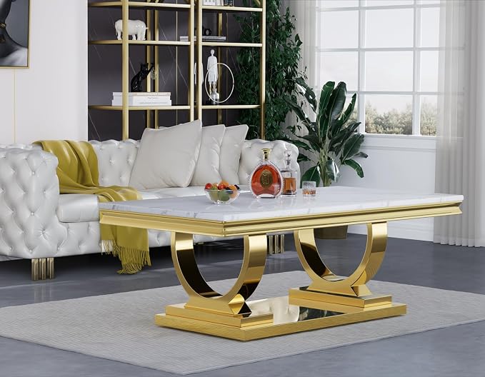 Coffee Table-white Top &Gold Base