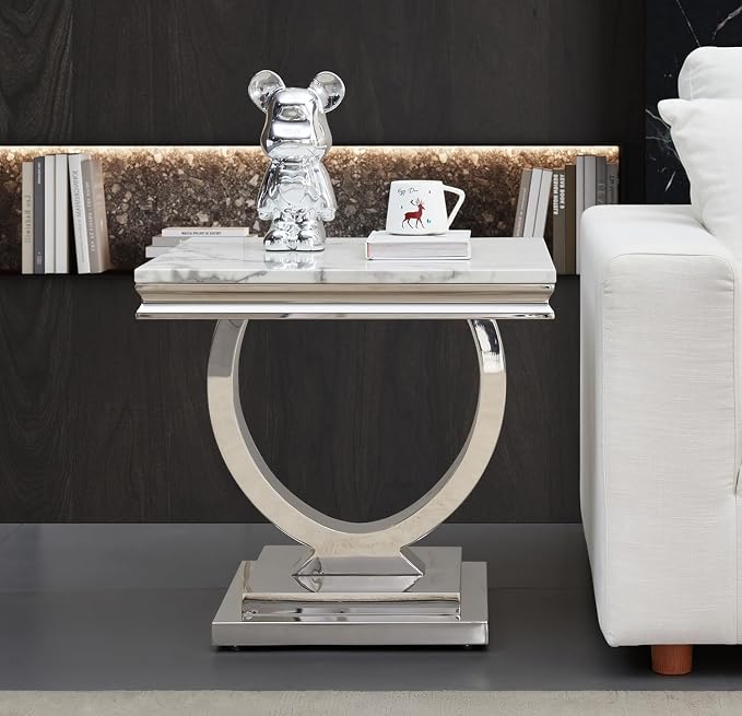 End Table - White Silver Base