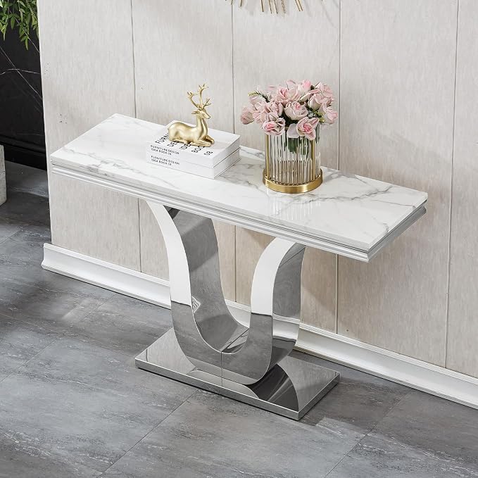 U-shape Base Console Table - White & Silver