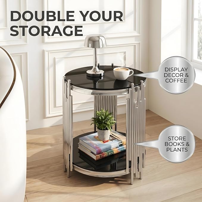 Round End Table(silver&black)