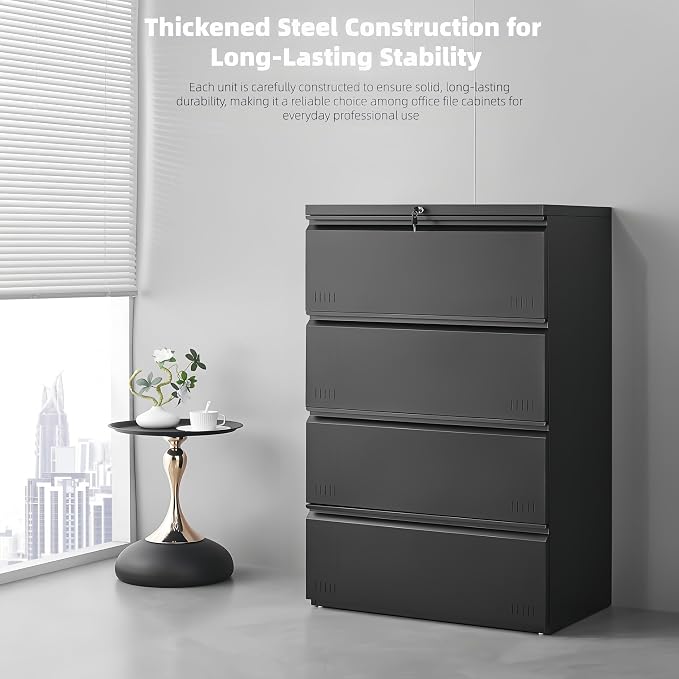 Matte-black 4-drawer Lateral