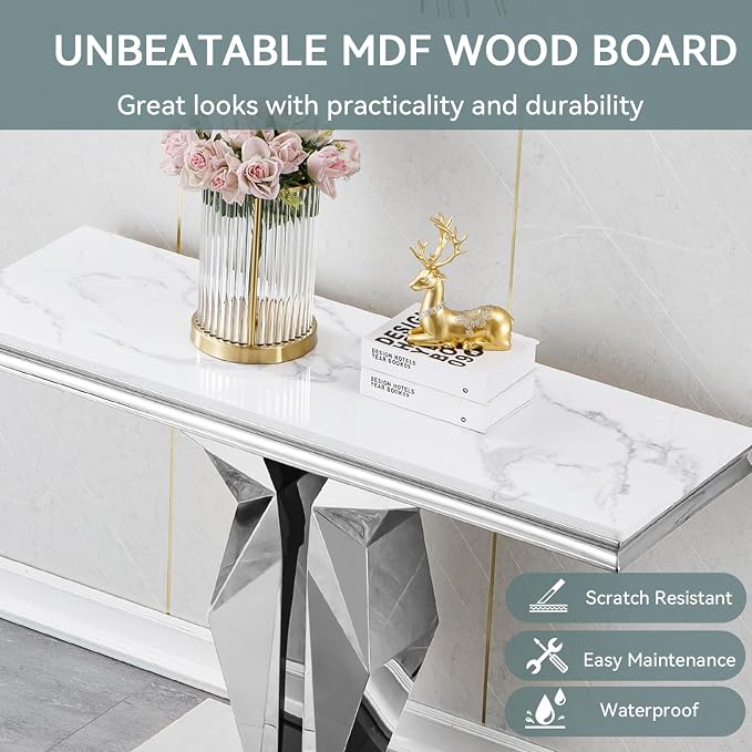 Console Table,white&silver-7