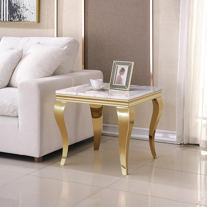 White Golden End Table
