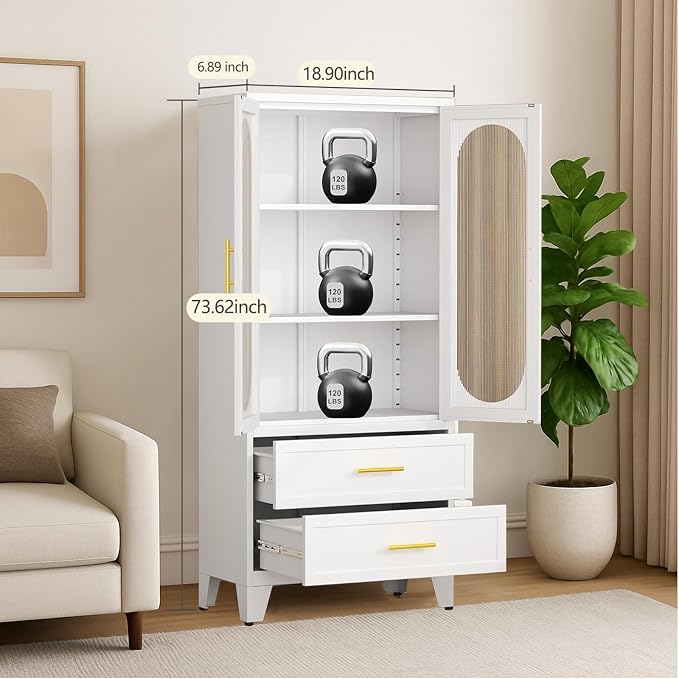 White-glass Doors & 2 Drawers