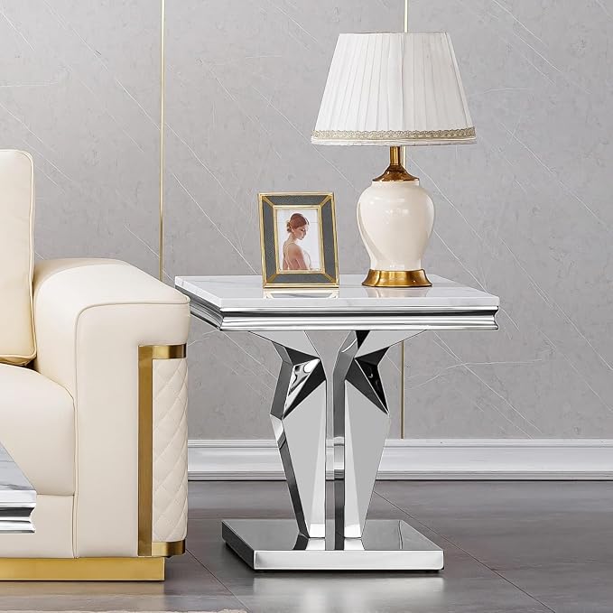 End Table - White Silver Base