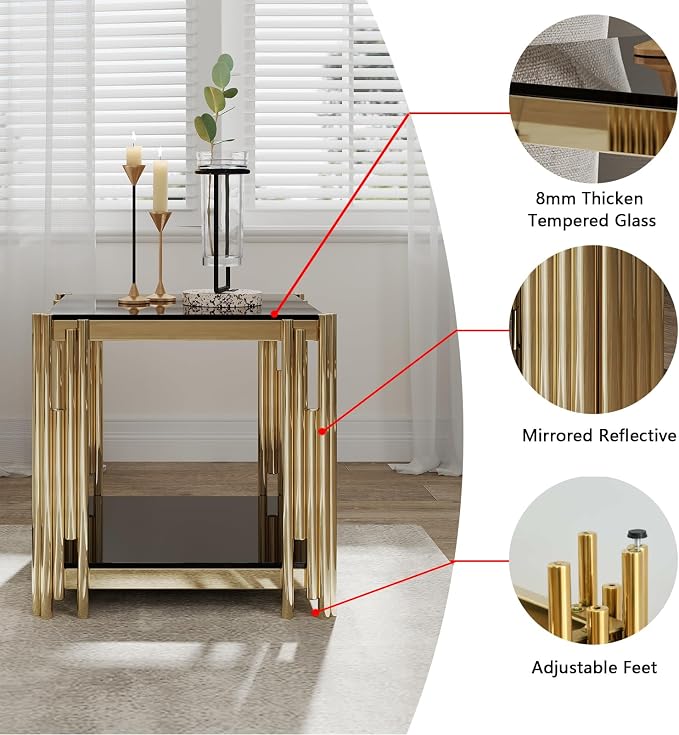Black Glass and Gold Frame Adjustable Legs