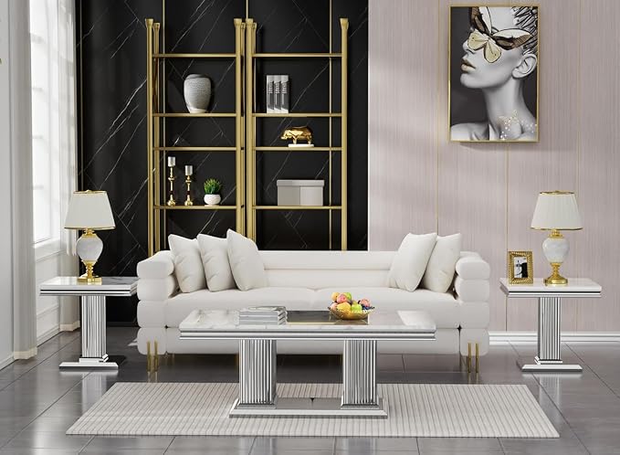 End Table - White Silver Base
