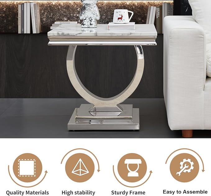 End Table,white&gold