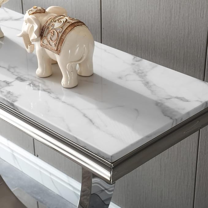 Console Table - White Silver Base