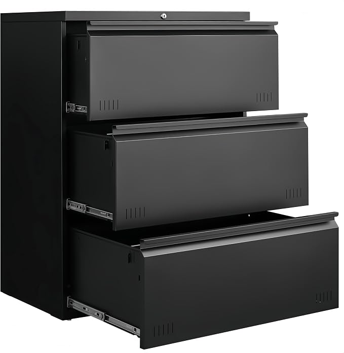 Matte-black 3-drawer Lateral