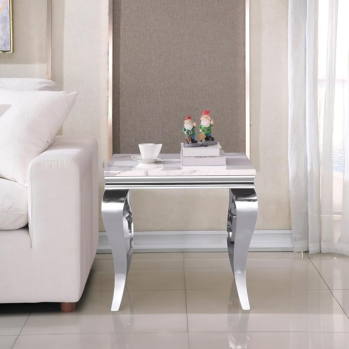 End Table - White Silver Base