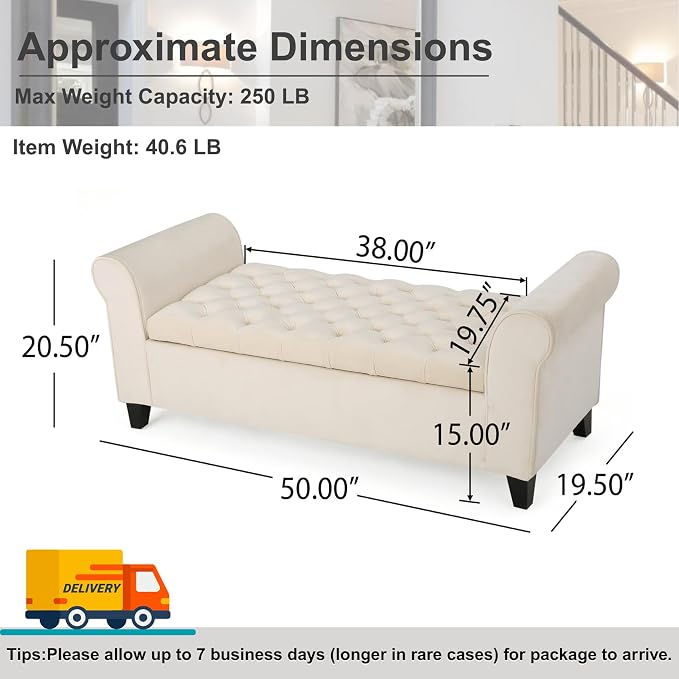 Beige 50''w With Rolled Arms