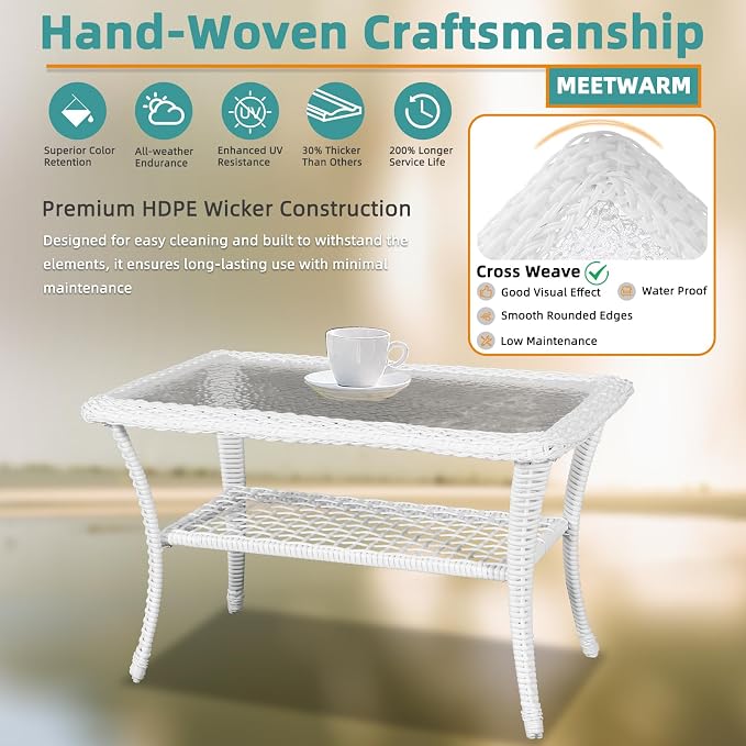 White Wicker/Glass Top