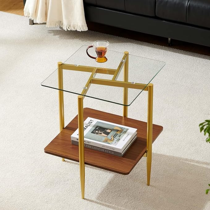Clear Glass & Walnut Wood