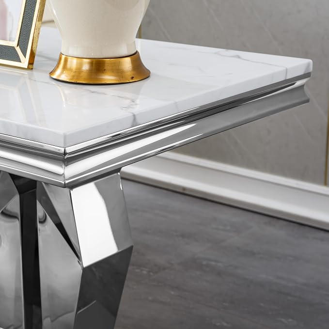 Faux Marble End Table - White & Silver