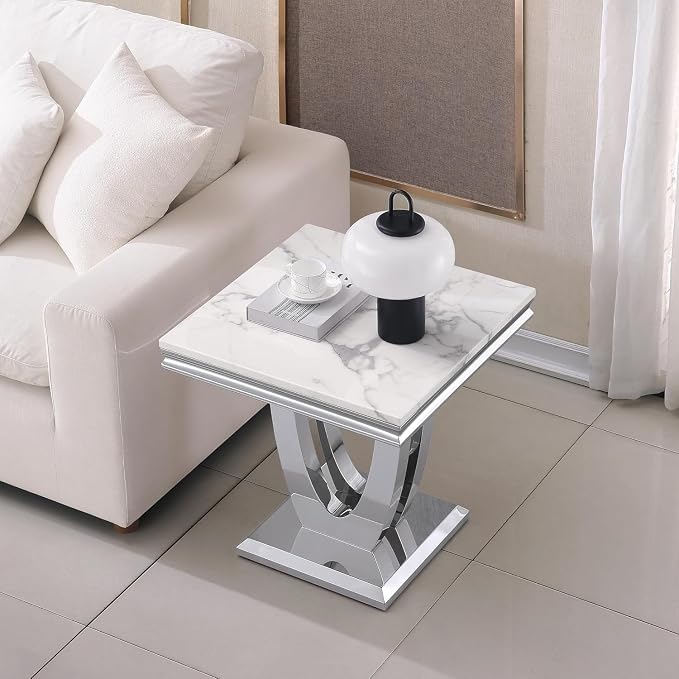 End Table - White Silver Base