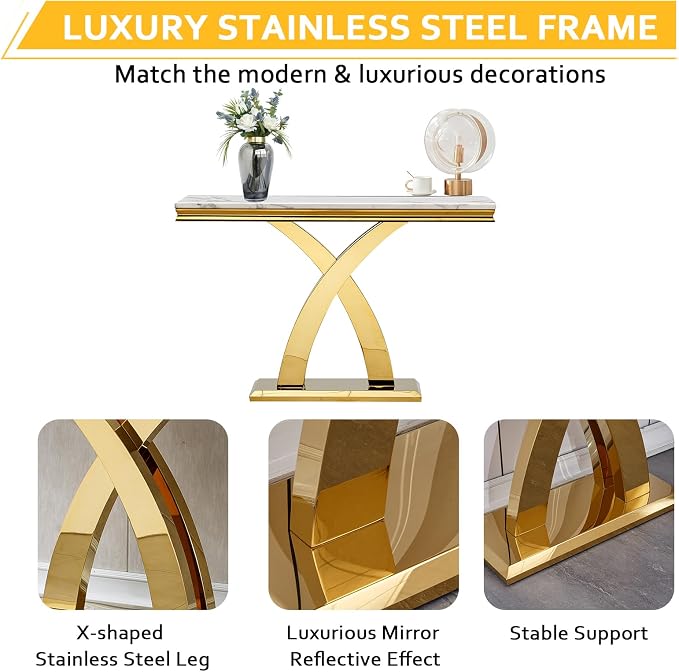 White Golden Console Table