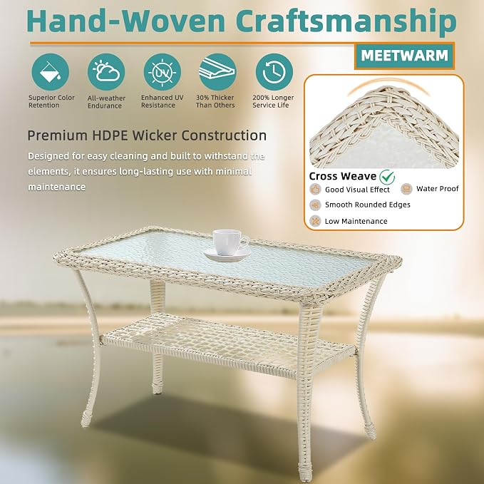 Cream White Wicker/Glass Top