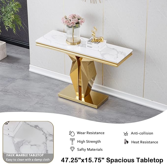 White Golden Console Table