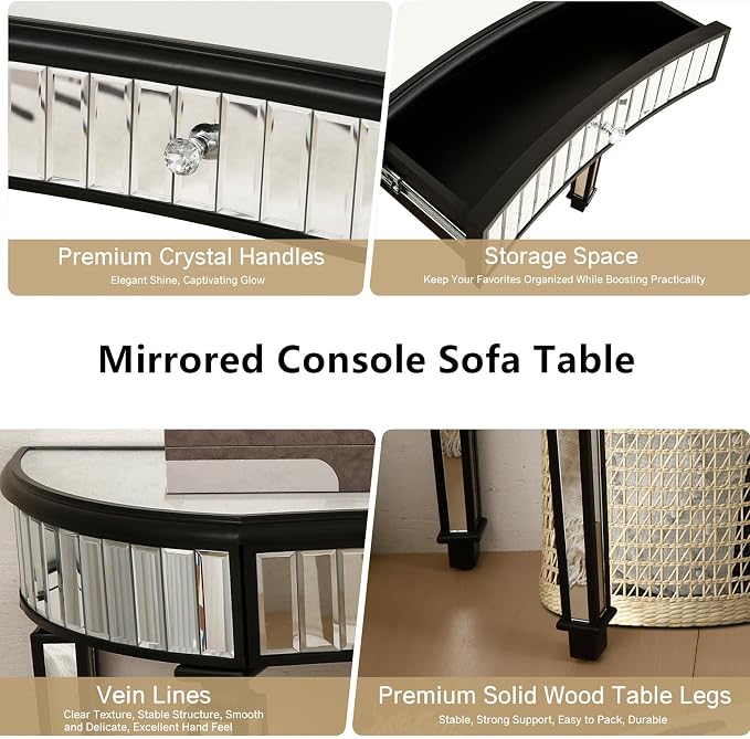 D: Black Half-moon Sofa Table