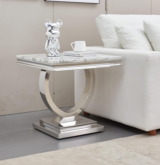 End Table-white Top &Silver Base