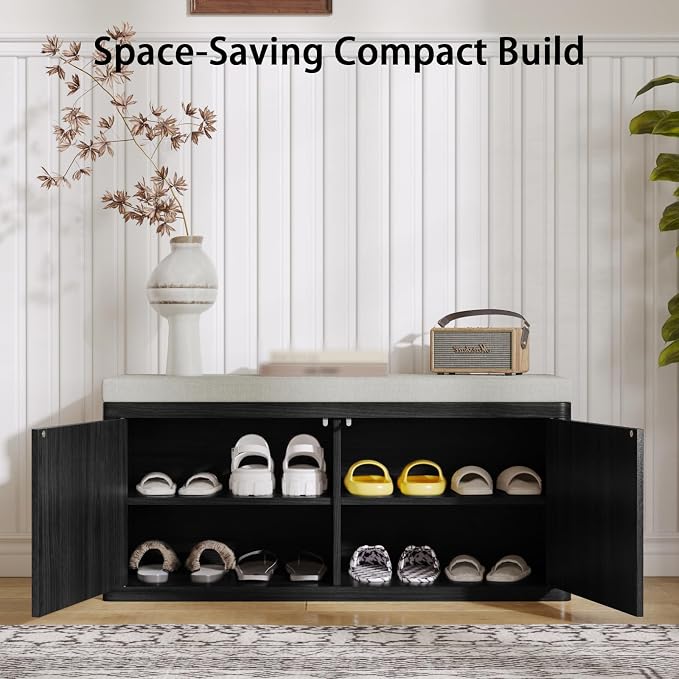 2 Door Shoe Bench-black