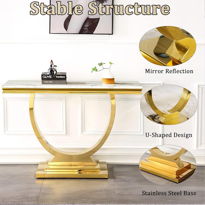 White Golden Console Table