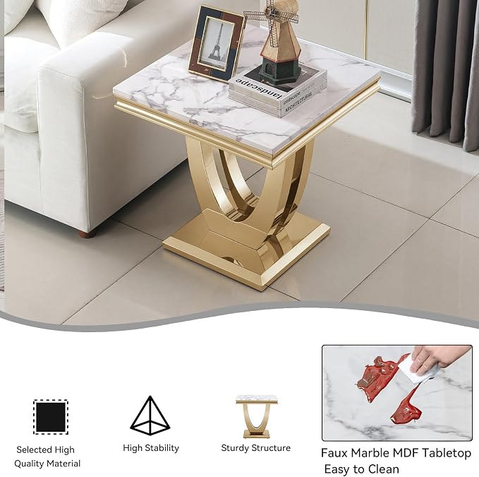 White Golden End Table
