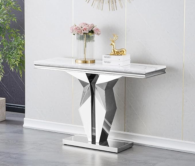 Console Table - White Silver Base