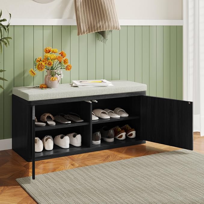 2 Door Shoe Bench-black