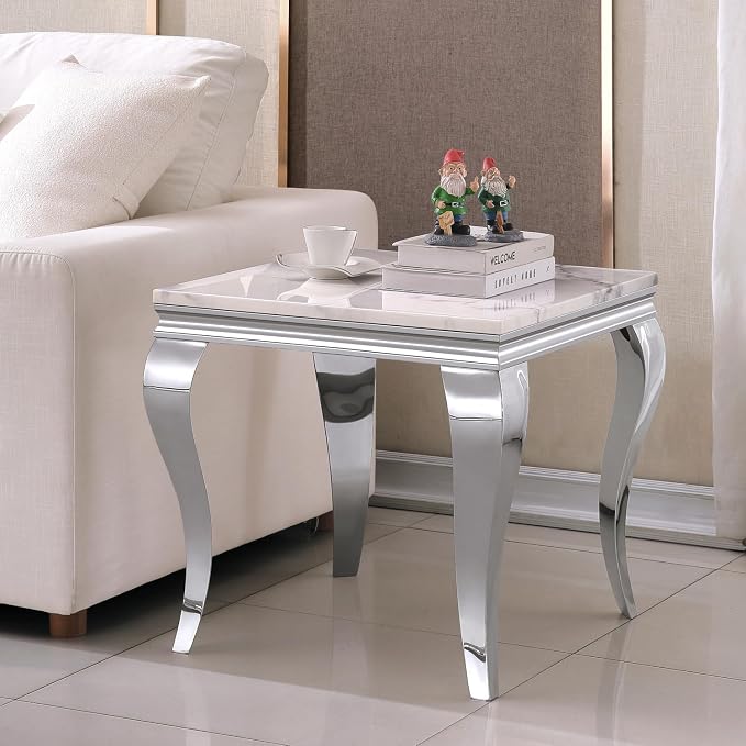 End Table - White Silver Base
