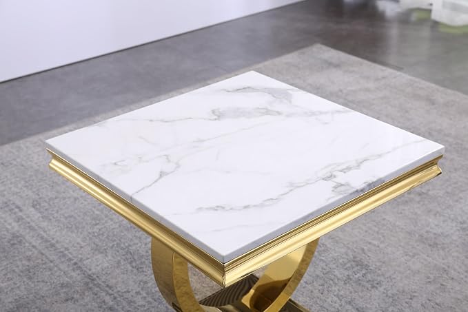 End Table-white Top &Gold Base