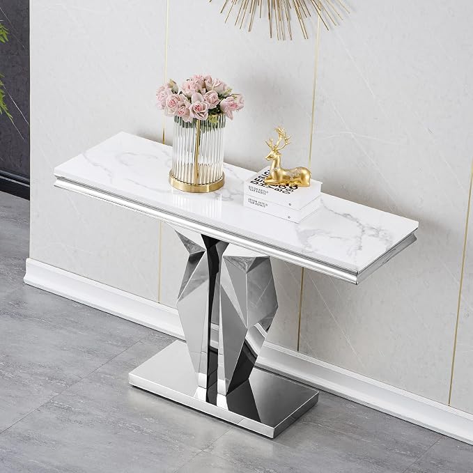 White Silver Console Table