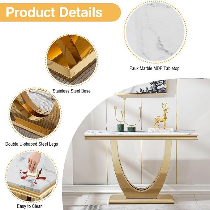 Console Table,white&gold-3