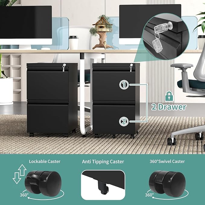 Matte-black 2-drawer Mobile