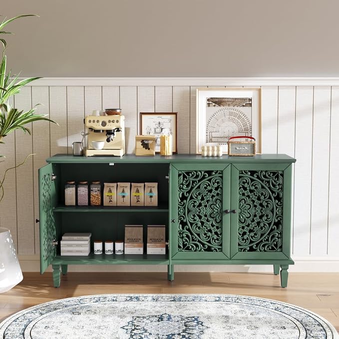 Antique Green + Hlollow Carved Design + Solid Wood+mdf
