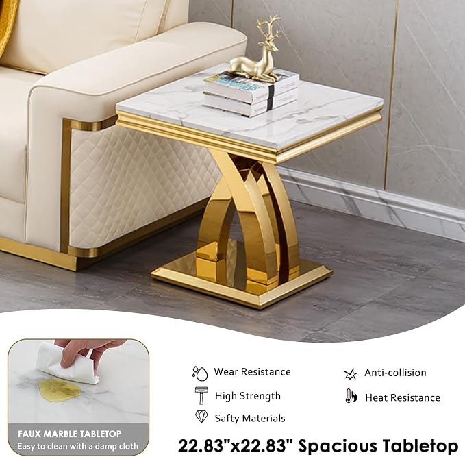 White Golden End Table