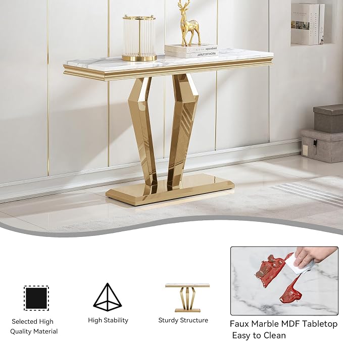 White Golden Console Table