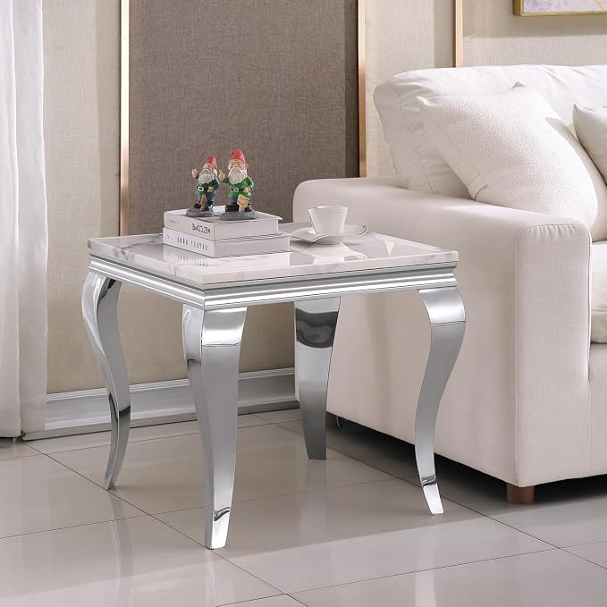 End Table - White Silver Base