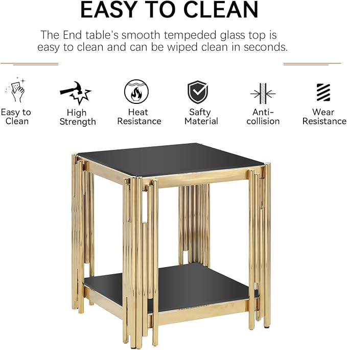 Black Glass and Gold Frame Adjustable Legs