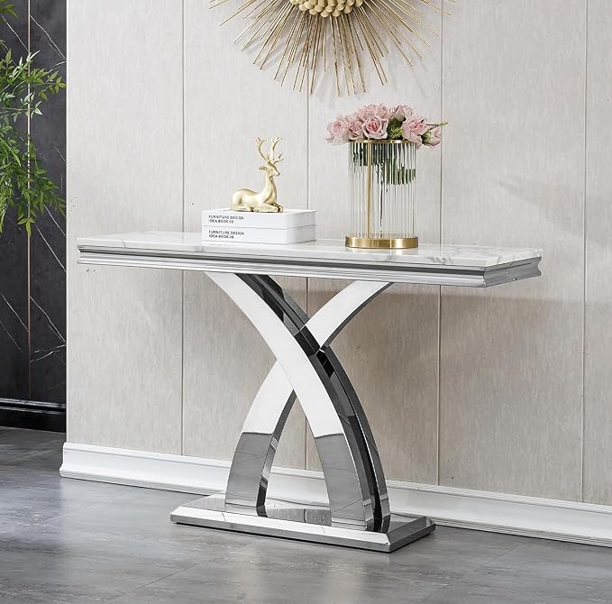 Console Table - White Silver Base