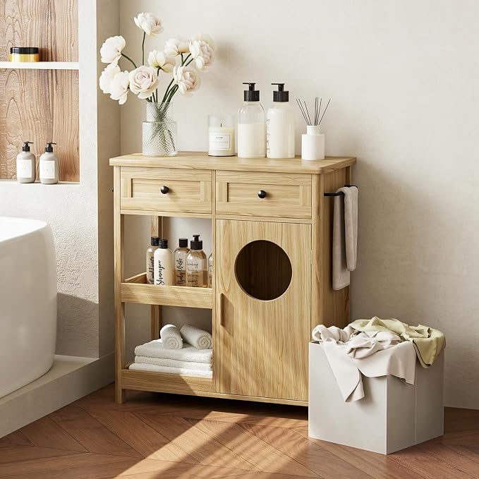 Laundry Hamper Cabinet-Oak
