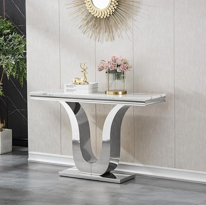 Console Table - White Silver Base