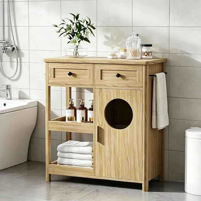 Laundry Hamper Cabinet-Oak